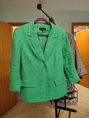 Talbots Woman 16W Grass Green Linen Fully Lined Blazer